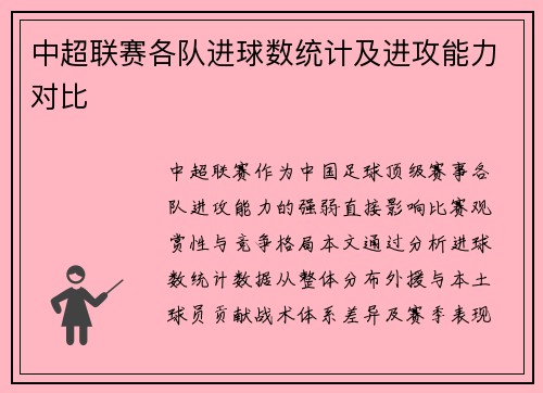 中超联赛各队进球数统计及进攻能力对比