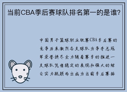 当前CBA季后赛球队排名第一的是谁？